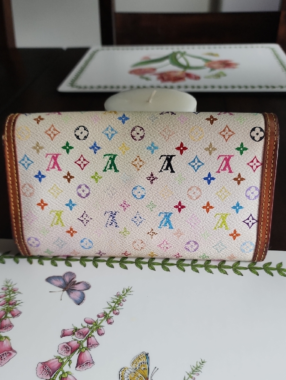 Louis Vuitton White Multicolor Monogram Wallet with Brown Trim - Picture 3 of 16